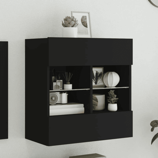 Móvel de parede para TV - Armário de TV com luzes LED 58,5x30x60,5 cm preto