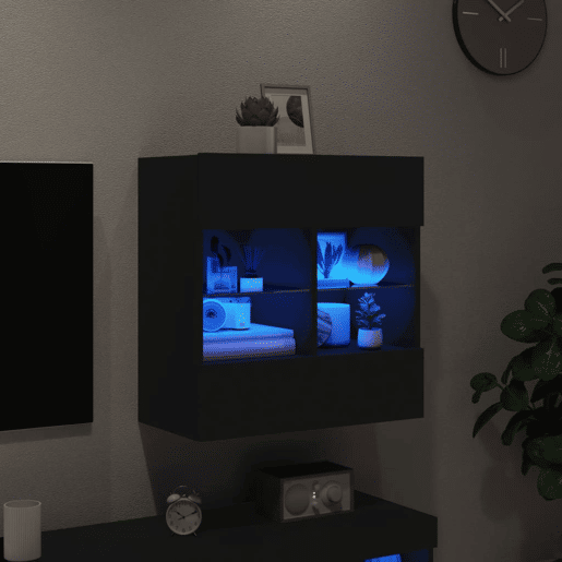 Móvel de parede para TV - Armário de TV com luzes LED 58,5x30x60,5 cm preto
