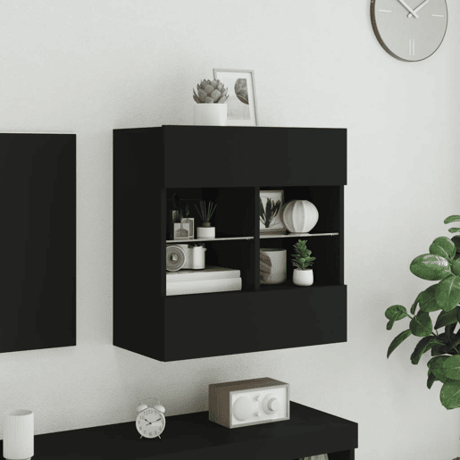Móvel de parede para TV - Armário de TV com luzes LED 58,5x30x60,5 cm preto
