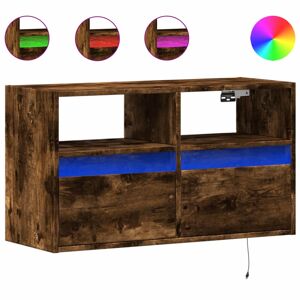 Móvel de parede p TV - Armário de TV c luzes LED 80x31x45 cm carvalho fumado