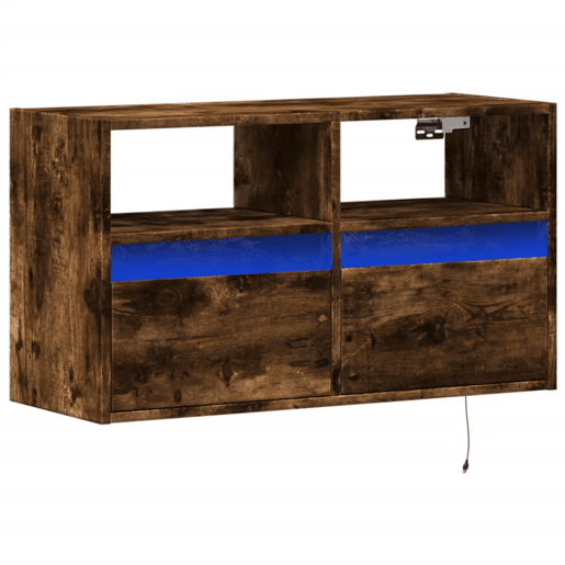 Móvel de parede p TV - Armário de TV c luzes LED 80x31x45 cm carvalho fumado