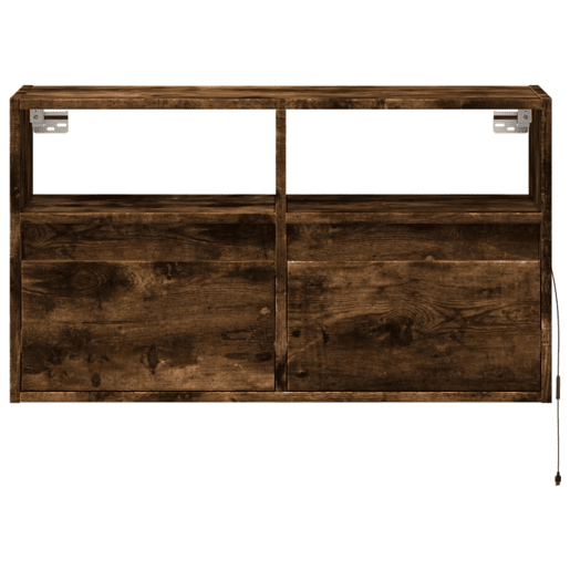 Móvel de parede p TV - Armário de TV c luzes LED 80x31x45 cm carvalho fumado