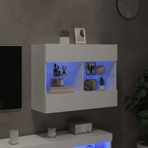 Móvel de parede para TV - Armário de TV com luzes LED 78,5x30x60,5 cm branco