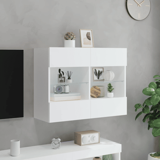 Móvel de parede para TV - Armário de TV com luzes LED 78,5x30x60,5 cm branco