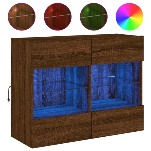Móvel parede p TV - Armário TV luzes LED 78,5x30x60,5 cm carvalho castanho