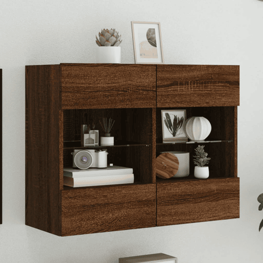 Móvel parede p TV - Armário TV luzes LED 78,5x30x60,5 cm carvalho castanho