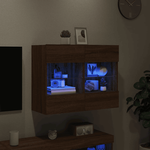 Móvel parede p TV - Armário TV luzes LED 78,5x30x60,5 cm carvalho castanho