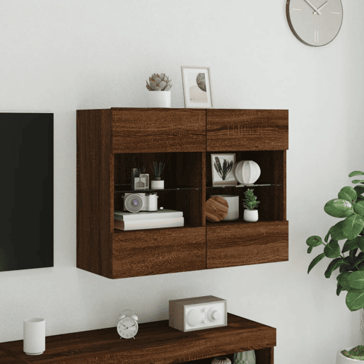 Móvel parede p TV - Armário TV luzes LED 78,5x30x60,5 cm carvalho castanho