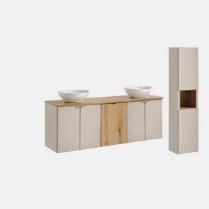 Conjunto móvel toucador duplo 160 cm com 4 portas coluna e 3 armários parede Manoa Caxemira Madeira