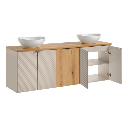 Conjunto móvel toucador duplo 160 cm com 4 portas coluna e 3 armários parede Manoa Caxemira Madeira