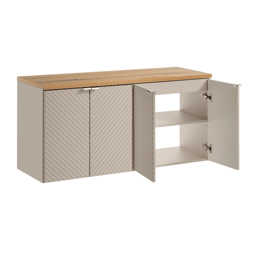 Conjunto móvel de lavatório duplo 120cm 4 portas coluna e 3 armários de parede Manoa Caxemira e Madeira