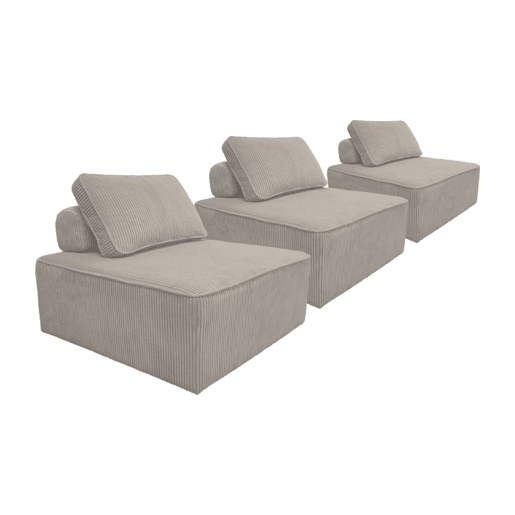 Cadeira para sofá modular de veludo de cotelê fino (lote de 3), Lao, Cinza claro, 90x90x40 cm