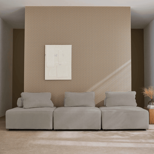 Cadeira para sofá modular de veludo de cotelê fino (lote de 3), Lao, Cinza claro, 90x90x40 cm