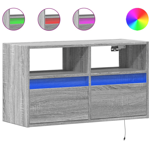 Móvel de parede p TV - Armário de TV c luzes LED 80x31x45 cm cinzento sonoma
