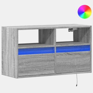 Móvel de parede p TV - Armário de TV c luzes LED 80x31x45 cm cinzento sonoma