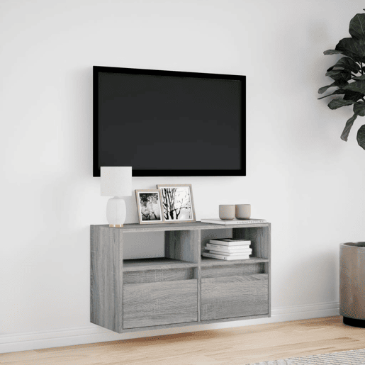 Móvel de parede p TV - Armário de TV c luzes LED 80x31x45 cm cinzento sonoma