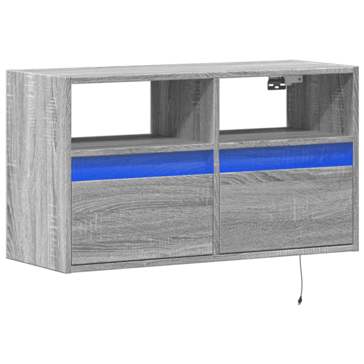 Móvel de parede p TV - Armário de TV c luzes LED 80x31x45 cm cinzento sonoma