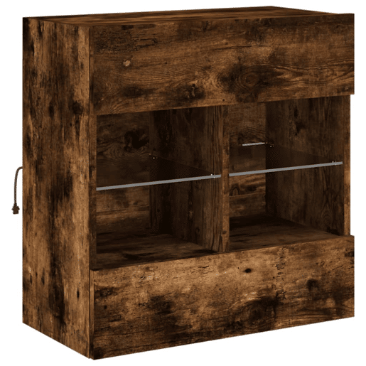 Móvel parede p TV - Armário TV c luzes LED 58,5x30x60,5 cm carvalho fumado