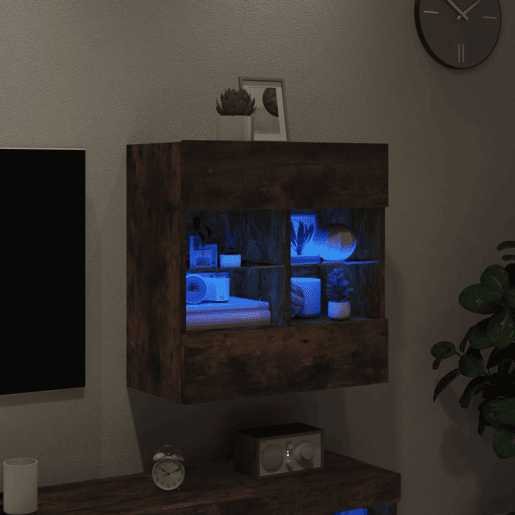 Móvel parede p TV - Armário TV c luzes LED 58,5x30x60,5 cm carvalho fumado