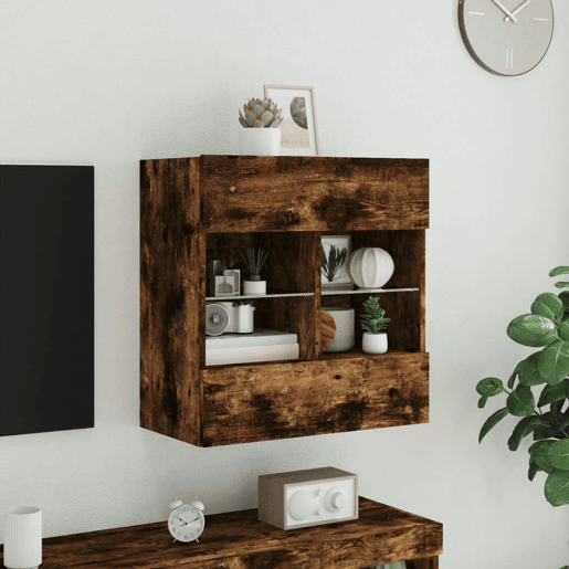 Móvel parede p TV - Armário TV c luzes LED 58,5x30x60,5 cm carvalho fumado