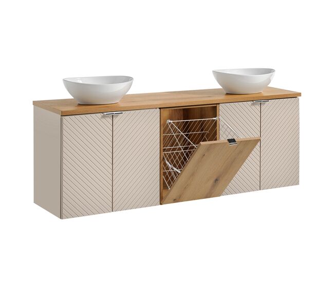 Mueble lavabo doble 160cm 4 puertas cesto de ropa manoa cachemira y madera