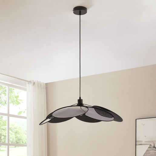Candeeiro suspenso Blackwood aspeto de flor metaltêxtil preto lux.pro