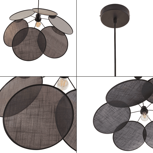 Candeeiro suspenso Blackwood aspeto de flor metaltêxtil preto lux.pro