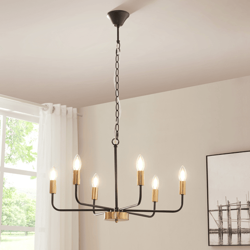 Lustre Bishop 6 luzes E14 metal 153 x 62 x 62 cm preto  cor de latão lux.pro