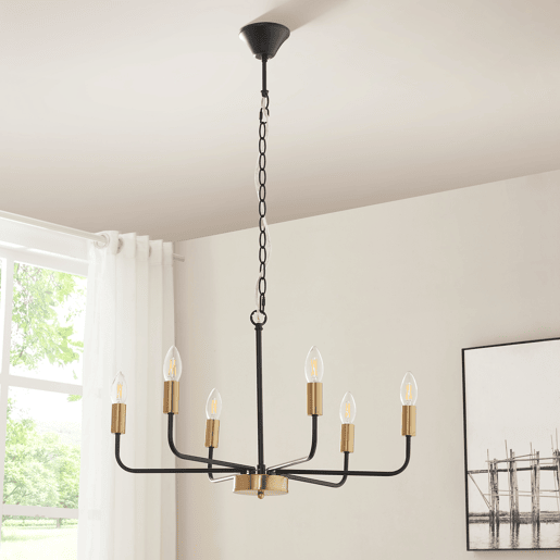 Lustre Bishop 6 luzes E14 metal 153 x 62 x 62 cm preto  cor de latão lux.pro