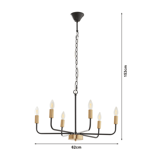 Lustre Bishop 6 luzes E14 metal 153 x 62 x 62 cm preto  cor de latão lux.pro