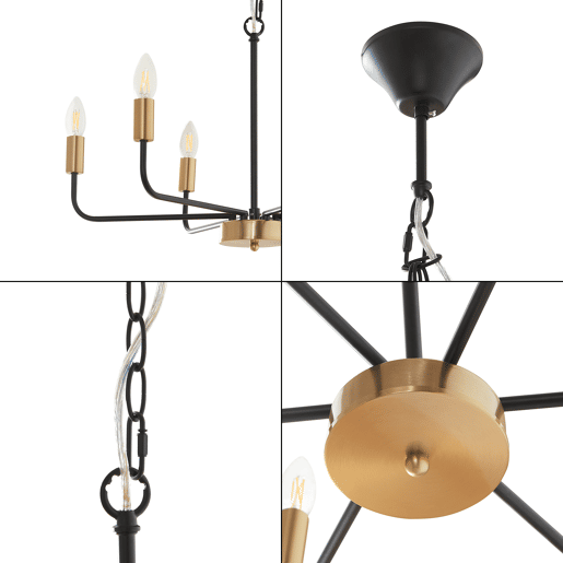 Lustre Bishop 6 luzes E14 metal 153 x 62 x 62 cm preto  cor de latão lux.pro