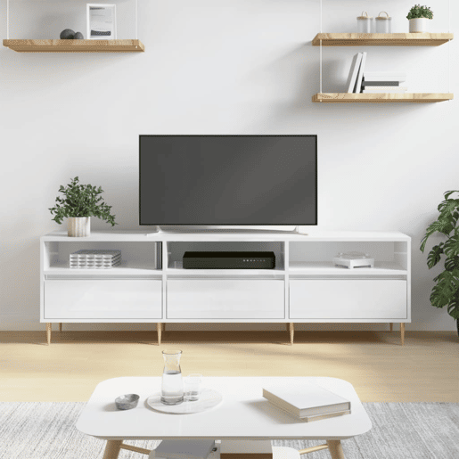 Móvel p TV, Armário de TV 150x30x44,5 cm derivados madeira branco brilhante