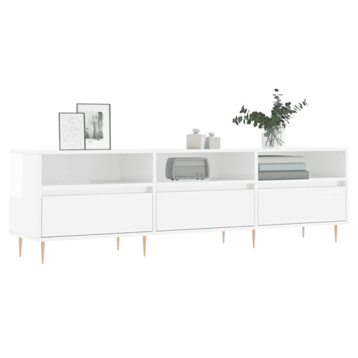 Móvel p TV, Armário de TV 150x30x44,5 cm derivados madeira branco brilhante