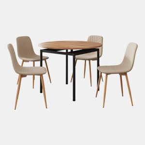 Conjunto de jantar Hemnes 1 mesa redondo com 4 cadeiras textil aço castanho claro en.casa