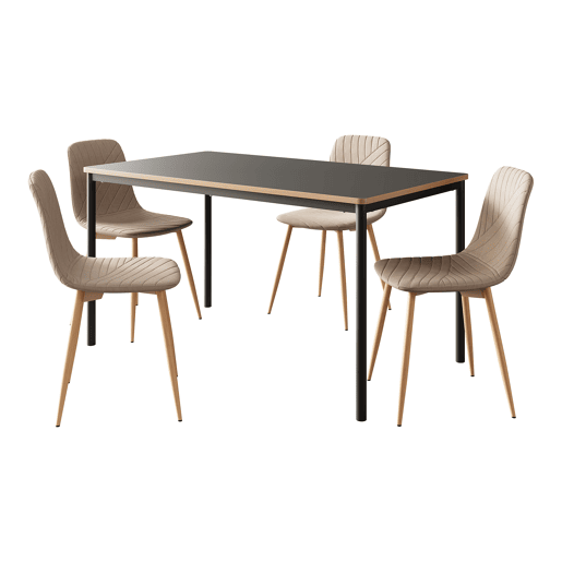 Conjunto de jantar Hemnes 1 mesa redondo com 4 cadeiras textil aço castanho claro en.casa Conjunto de jantar Hemnes 1 mesa redondo com 4 cadeiras textil aço castanho claro en.casa