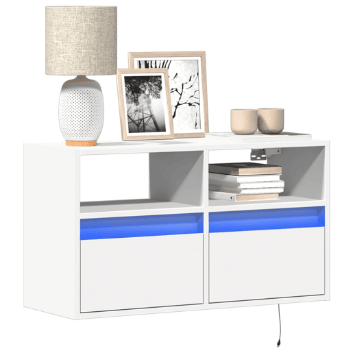 Móvel de parede para TV - Armário de TV com luzes LED 80x31x45 cm branco