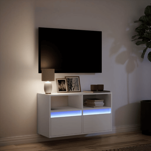 Móvel de parede para TV - Armário de TV com luzes LED 80x31x45 cm branco