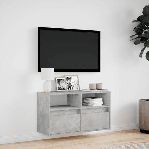 Móvel de parede p TV - Armário de TV c luzes LED 80x31x45 cm cinzento cimento