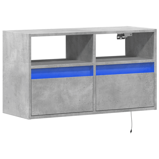 Móvel de parede p TV - Armário de TV c luzes LED 80x31x45 cm cinzento cimento