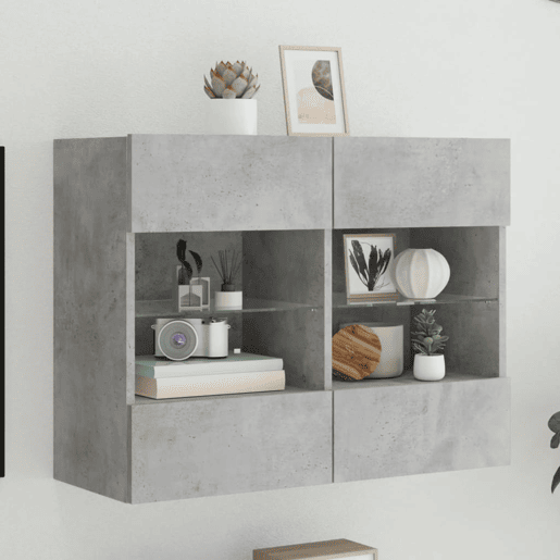Móvel parede p TV - Armário TV c luzes LED 78,5x30x60,5 cm cinza cimento