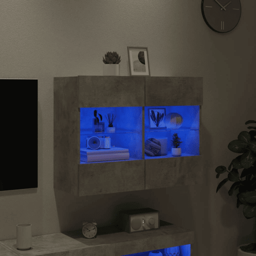 Móvel parede p TV - Armário TV c luzes LED 78,5x30x60,5 cm cinza cimento