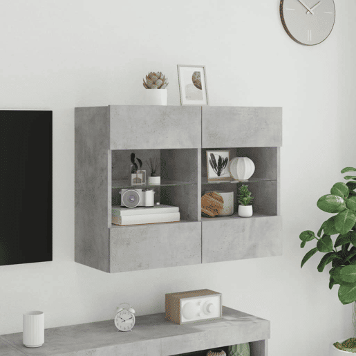 Móvel parede p TV - Armário TV c luzes LED 78,5x30x60,5 cm cinza cimento