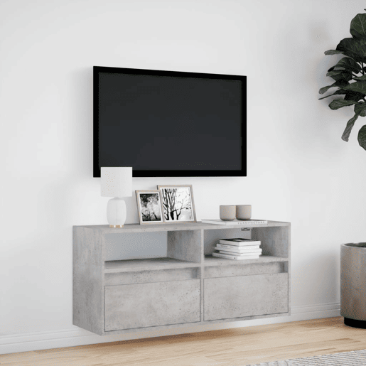 Móvel de parede p TV - Armário de TV c luzes LED 100x31x45cm cinzento cimento