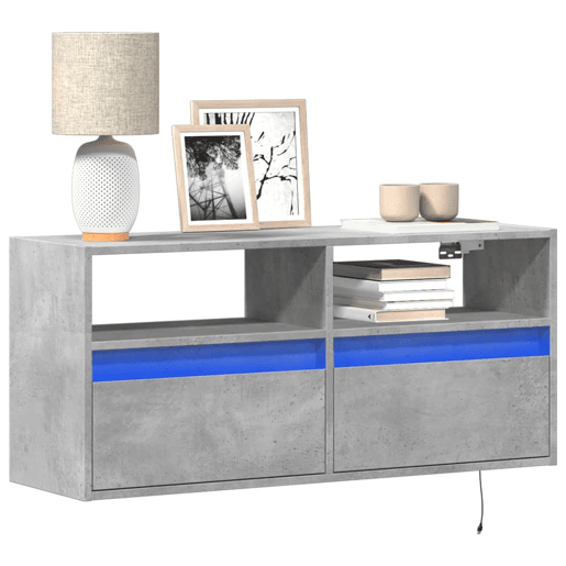 Móvel de parede p TV - Armário de TV c luzes LED 100x31x45cm cinzento cimento
