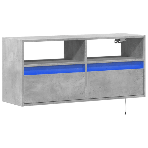 Móvel de parede p TV - Armário de TV c luzes LED 100x31x45cm cinzento cimento