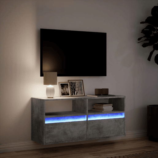 Móvel de parede p TV - Armário de TV c luzes LED 100x31x45cm cinzento cimento