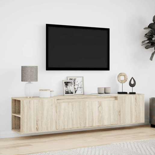 Móvel de parede p TV - Armário de TV luzes LED 180x31x39,5 cm carvalho sonoma