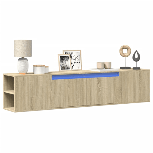 Móvel de parede p TV - Armário de TV luzes LED 180x31x39,5 cm carvalho sonoma
