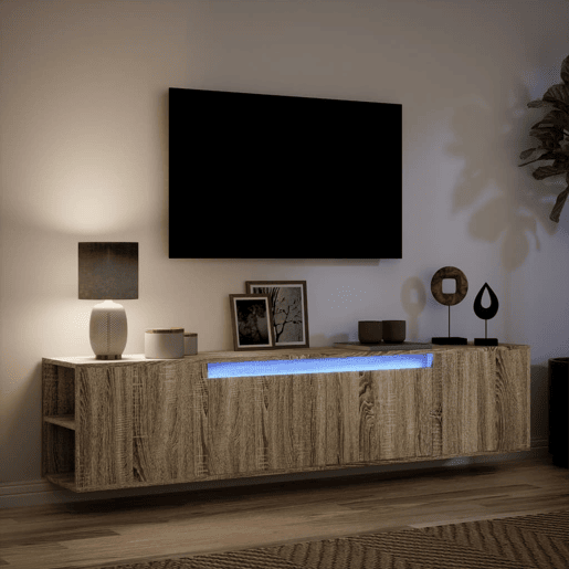Móvel de parede p TV - Armário de TV luzes LED 180x31x39,5 cm carvalho sonoma