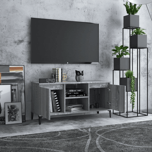 Móvel de TV - Modulo de TV - Armário de TV com pernas em metal 103,5x35x50 cm sonoma cinzento